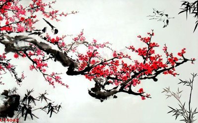 File ảnh File tranh hoa đào hoa mai tài lộc CT4042 (gốc) cho trang trí nội thất
