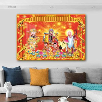 File in lụa Tranh thần tài cây tiền CT405 (tân cổ điển) Tranh thần tài cây tiền CT405