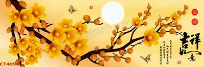 File tranh File tranh hoa đào hoa mai tài lộc CT4058 (bản gốc) treo phòng ăn