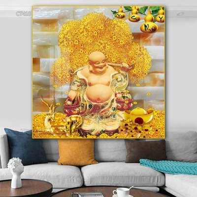 File in mica Tranh thần tài cây tiền CT410 (bản gốc) làm vách ngăn