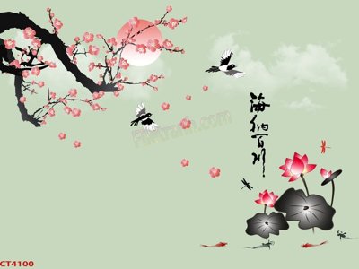 File gốc File tranh hoa đào hoa mai tài lộc CT4100 (phong cách) cổ điển