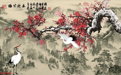 File gốc File tranh hoa đào hoa mai tài lộc CT4106 (in lụa) tranh thuận buồm