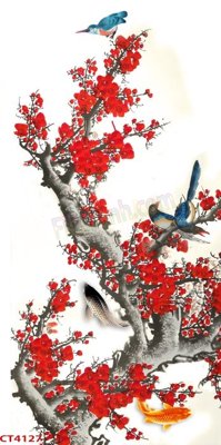 Hình ảnh file gốc File tranh hoa đào hoa mai tài lộc CT4127 cho in UV