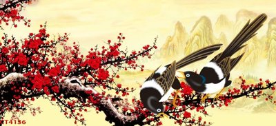 File tranh File tranh hoa đào hoa mai tài lộc CT4136 (gốc) chủ đề trừu tượng