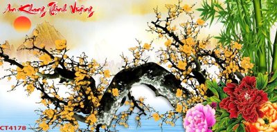 File tranh File tranh hoa đào hoa mai tài lộc CT4178 (gốc) in trên kính