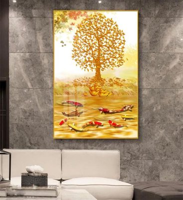 File gốc Tranh thần tài cây tiền CT422 (in lụa) hoa văn cổ điển