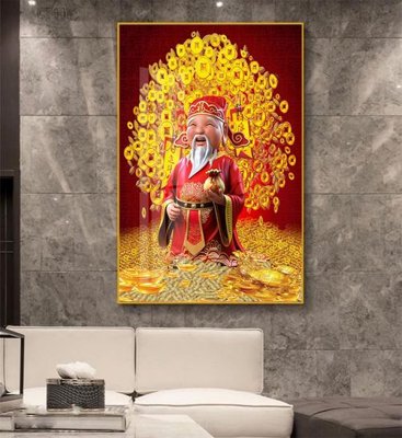 File gốc Tranh thần tài cây tiền CT440 (in lụa) tranh phong thủy