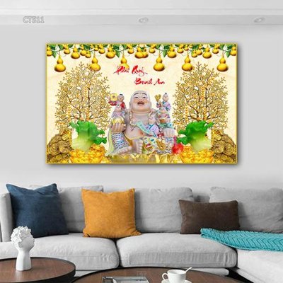 File in lụa Tranh thần tài cây tiền CT511 (tân cổ điển) Tranh thần tài cây tiền CT511