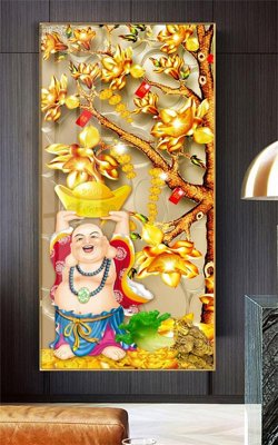 File gốc in tráng gương Tranh thần tài cây tiền CT532 chi tiết