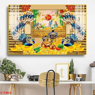 File gốc File tranh cây tiền tài lộc CT802 (in tráng gương) sang trọng