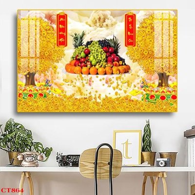 Download file gốc File tranh cây tiền tài lộc CT864 (in lụa) hoa lá