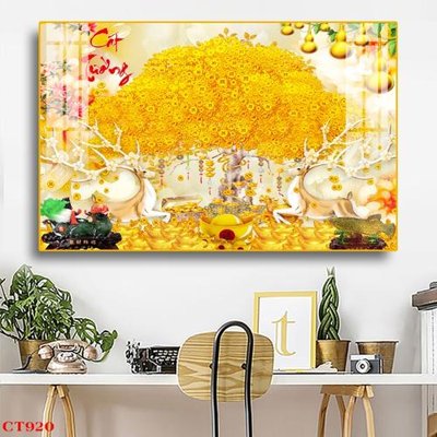 File gốc File tranh cây tiền tài lộc CT920 (in lụa) tranh thuận buồm