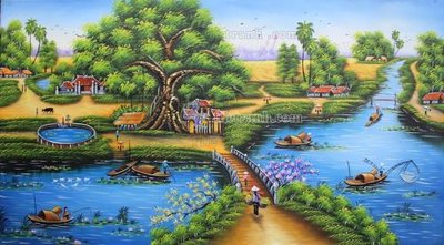 File gốc File tranh đồng quê DQ153 (ảnh chi tiết) để in lụa