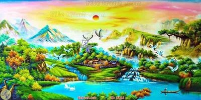 File tranh File tranh đồng quê DQ18 (ảnh gốc) in trần 3D