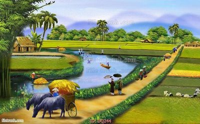 Download file gốc File tranh đồng quê DQ244 (in lụa) hoa lá