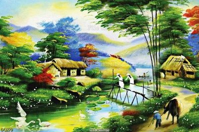 Hình ảnh file gốc in trần nhà File tranh đồng quê DQ279