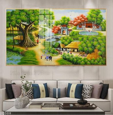 File gốc File tranh đồng quê DQ308 (in lụa) họa tiết 3D