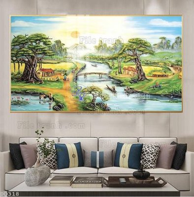 File in lụa File tranh đồng quê DQ318 (chất lượng cao) File tranh đồng quê DQ318