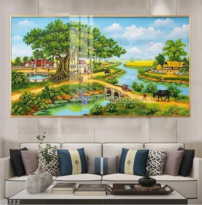 Tải file gốc in lụa File tranh đồng quê DQ322 siêu nét