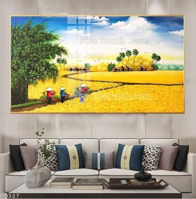 Ảnh gốc File tranh đồng quê DQ327 (nét căng) in mica