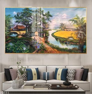 Download file gốc File tranh đồng quê DQ331 (in lụa) hoa lá