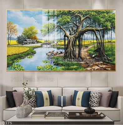 File PSD File tranh đồng quê DQ375 (gốc) cho designer