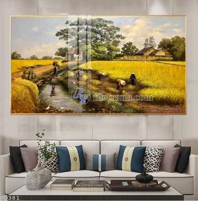 Hình ảnh file gốc in lụa File tranh đồng quê DQ381