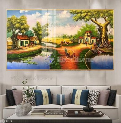 File gốc in tráng gương File tranh đồng quê DQ383 chi tiết