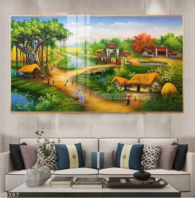 File in trần File tranh đồng quê DQ397 (file gốc) hoa văn 3D