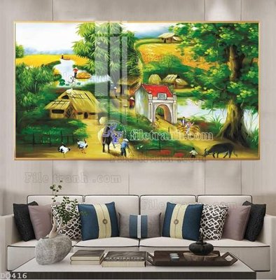 File PSD File tranh đồng quê DQ416 (bản gốc) dễ dàng edit