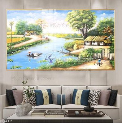 File in mica File tranh đồng quê DQ417 (bản gốc) làm vách ngăn