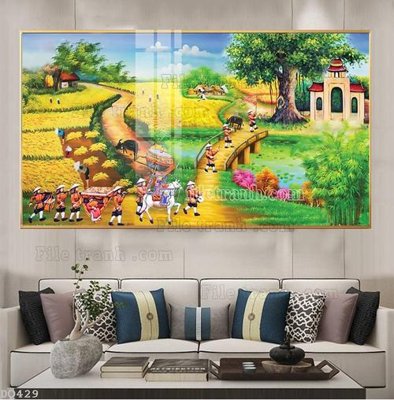 File in trần File tranh đồng quê DQ429 (bản gốc 3D) sống động