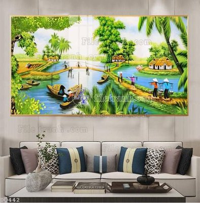 File PSD in ấn File tranh đồng quê DQ442 (chất lượng cao)