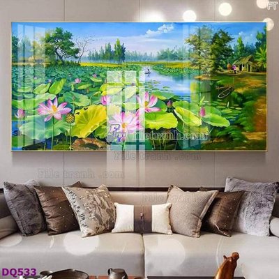 File gốc in tráng gương File tranh đồng quê DQ533 chi tiết