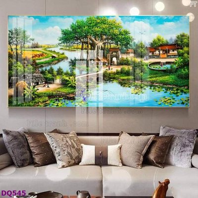 File gốc File tranh đồng quê DQ545 (in lụa) hoa văn cổ điển