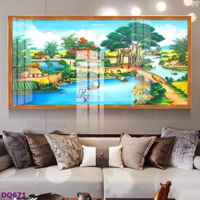 File gốc File tranh đồng quê DQ671 (in mica) cắt laser