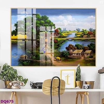 File gốc File tranh đồng quê DQ675 (in lụa) trang trí tường