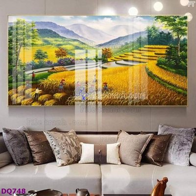 File gốc File tranh đồng quê DQ748 (in lụa) tranh mã đáo