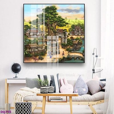 File gốc File tranh đồng quê DQ755 (in lụa) hoa văn cổ điển