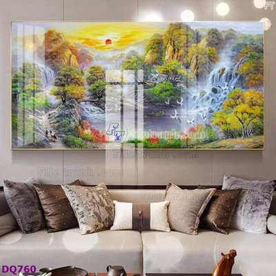 File gốc in tráng gương File tranh đồng quê DQ760 chi tiết