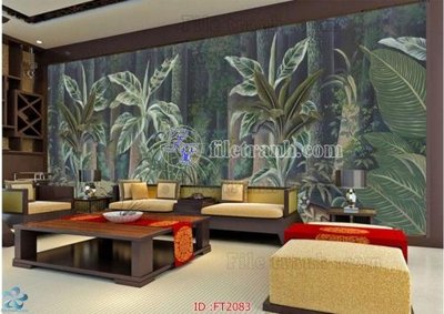 File gốc File psd tường quán cà phê FT2083 (in lụa) họa tiết 3D