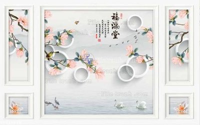 Download file gốc File in tranh tường 3D FT210528 (in lụa) hoa lá