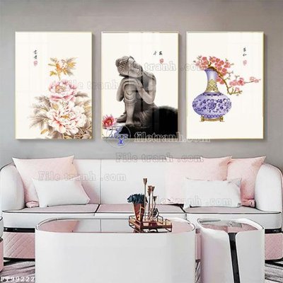 File gốc File tranh treo tường pha lê gương FT99222 (in lụa) tranh mã đáo
