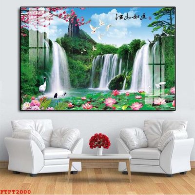 Ảnh mô tả file gốc in mica Tranh sơn thủy thác nước FTPT2000