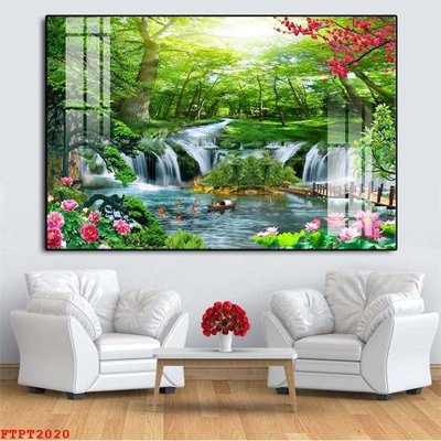 Ảnh gốc Tranh sơn thủy thác nước FTPT2020 (nét căng) in mica