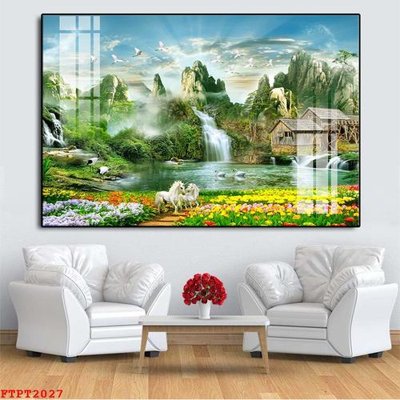 Ảnh gốc Tranh sơn thủy thác nước FTPT2027 (nét căng) in mica