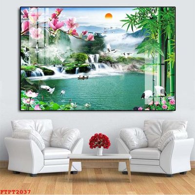 File in mica Tranh sơn thủy thác nước FTPT2037 (bản gốc) sắc sảo