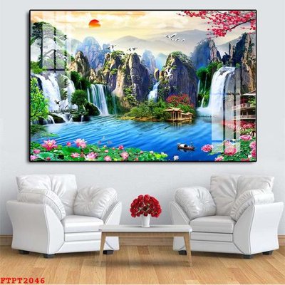 File gốc in ấn Tranh sơn thủy thác nước FTPT2046 chất lượng vượt trội