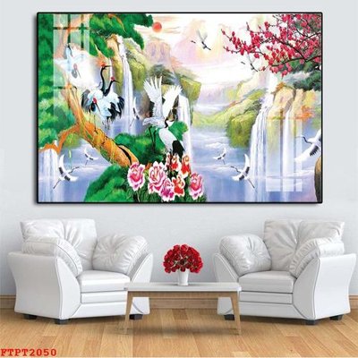 File gốc Tranh sơn thủy thác nước FTPT2050 (in lụa) tranh mã đáo