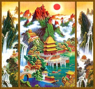 File tranh Tranh sơn thủy thác nước FTPT2051 (bản gốc) treo phòng ăn